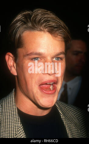 BEVERLY HILLS, CA - NOVEMBER 2: Actor Matt Damon attends the Columbia Pictures' 'Geronimo: An American Legend' Premiere on December 2, 1993 at the Academy of Motion Picture Arts & Sciences Theatre in Beverly Hills, California. Photo by Barry King/Alamy Stock Photo Stock Photo