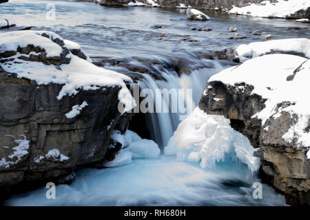 Winter scene of the Elbow Falls in Kananaskis country. Stock Photo