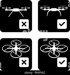 Vector set of drones icons. Modern, simple flat vector illustration for web site or mobile app. Isolated on white. Stock Vector