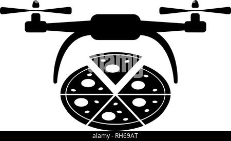 Vector drone with pizza icon. Modern, simple flat vector illustration for web site or mobile app. Isolated on white. Stock Vector