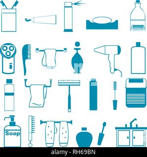 Bath icons. set of editable outline bath icons: shower, soap, towels, paper towel, liquid soap, toilet, cloth hanging Stock Vector