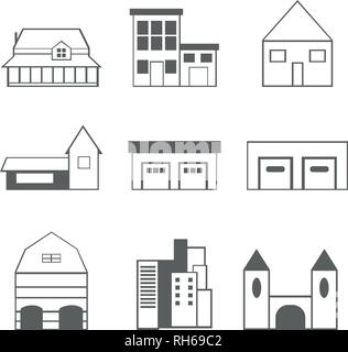 Building Icons Set isolated on white Stock Vector