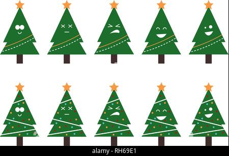 Vector Christmas tree Emojis. Winter holidays symbols. Christmas and New Year concept New Year's background. Design for banner, packing paper. Stock Vector