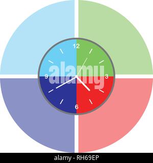 Colorful clock icon. Form of four quadrants Blue green and red. Vector illustration. Stock Vector