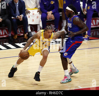 Los Angeles, California, USA. 29th Jan, 2019. Los Angeles Lakers' Michael Beasley (11) drives against Los Angeles Clippers' Montrezl Harrell (5) during an NBA basketball game between Los Angeles Clippers and Los Angeles Lakers Thursday, Jan. 31, 2019, in Los Angeles. Credit: Ringo Chiu/ZUMA Wire/Alamy Live News Stock Photo