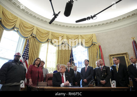 Washington, District of Columbia, USA. 31st Jan, 2019. United States President Donald J. Trump speaks during a meeting with American manufacturers in the Oval Office of the White House on January 31, 2019 in Washington, DC. Credit: Oliver Contreras/Pool via CNP Credit: Oliver Contreras/CNP/ZUMA Wire/Alamy Live News Stock Photo