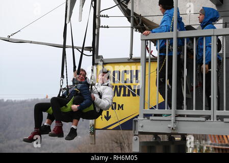 Sochi Russia February 1 2019 Young People On A Rope