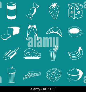 Vector Food, Vegetable and Drinks Icon Set On Flat UI Color Background Stock Vector