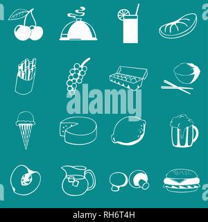 Vector Food, Vegetable and Drinks Icon Set On Flat UI Color Background Stock Vector