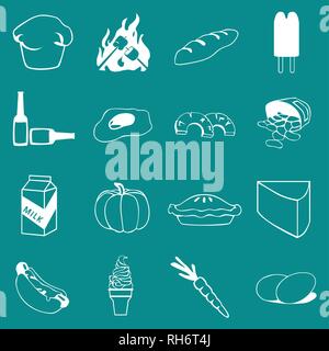 Vector Food, Vegetable and Drinks Icon Set On Flat UI Color Background Stock Vector