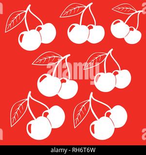 Cherries pattern. Cherry isolated on red background. Cherries background. Stock Vector