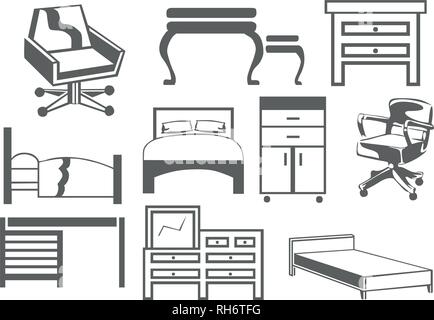 Set Of Editable Furniture Icons. Can Be Used For Web, Mobile, UI And Infographic Design. Vector illustration isolated on white. Stock Vector