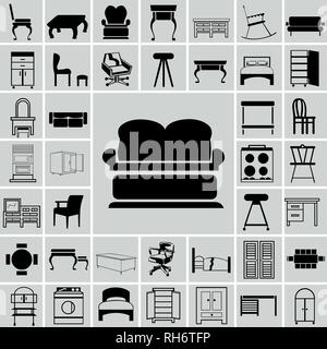 Set Of Editable Furniture Icons. Can Be Used For Web, Mobile, UI And Infographic Design. Vector illustration isolated on white. Stock Vector