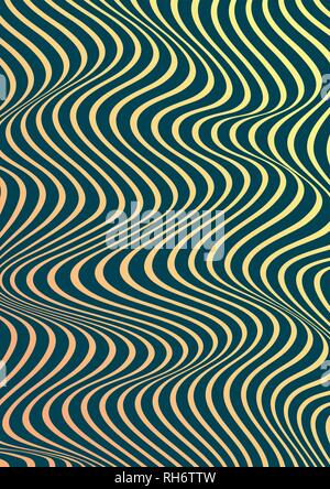 Abstract vertical wavy geometric pattern. Vector texture with yellow and blue waves, stripes. Dynamical 3D effect, illusion of movement. Stock Vector