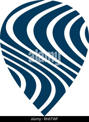 Abstract blue wavy geometric sign. Dynamical 3D effect, illusion of movement. White background. Stock Vector