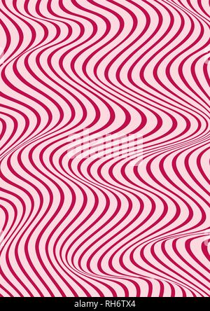 Abstract vertical wavy geometric pattern. Vector texture with pink waves, stripes. Dynamical 3D effect, illusion of movement. Modern background.