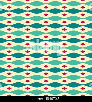 Bright colorful ornament pattern for textile. Nostalgic retro green, yellow background with red element. Design for web banner, business presentation, Stock Vector