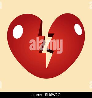 Red gradient vector broken heart icon ideal for valentines day and wedding isolated on yellow Stock Vector