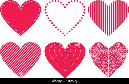 Neon Red Heart Icons Set, ideal for valentines day and wedding. Vector illustration isolated on white Stock Vector