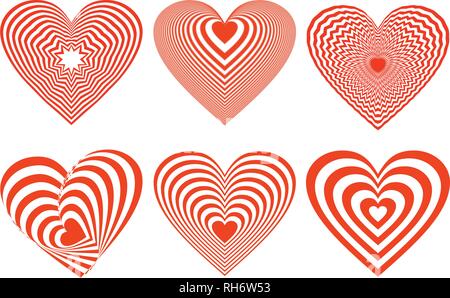 Red Heart Icons Set, ideal for valentines day and wedding. Vector illustration isolated on white Stock Vector