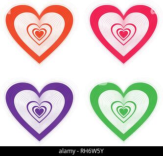 Set of red, violet, violet vector hearts icons isolated on white Stock Vector
