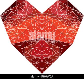 Red heart in low poly triangle style for Valentine Day isolated on white background. Vector illustration Stock Vector