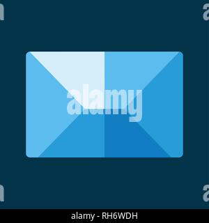 Blue flat icon. Message envelope object. Emailing concept dark blue background. Spam and sms writing.Lettering. Stock Vector