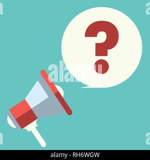 Megaphone Icon. Flat design vector business illustration. Digital marketing. Red question info-graphic promotion banners. Megaphone Icon Vector. Stock Vector