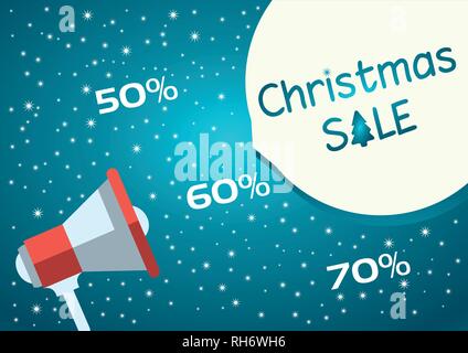 Christmas sale blue background with megaphone and bubble. Flyers, invitation, posters, brochure, banners, calendar for shopping store. Stock Vector