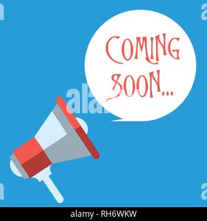 Megaphone Icon. Flat design vector business illustration. Digital marketing. Coming soon promotion banners.  Blue background. Stock Vector