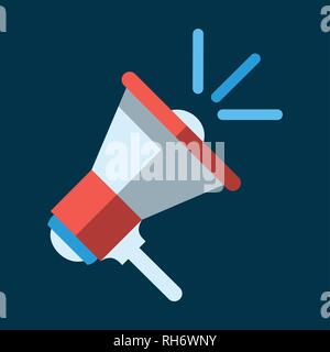 Flat design vector business illustration concept Digital marketing megaphone in circle for website and promotion banners. Blue background. Stock Vector