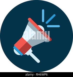 Flat design vector business illustration concept Digital marketing megaphone in circle for website and promotion banners. Blue background. Stock Vector