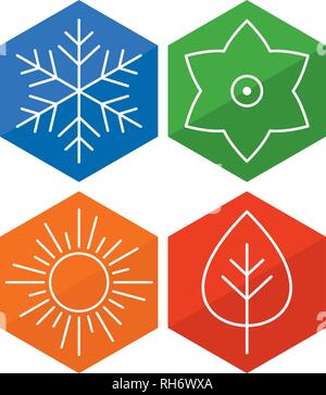 A set of four seasons icons. The seasons - winter, spring, summer and autumn. Vector icon for web. Vector illustration Stock Vector