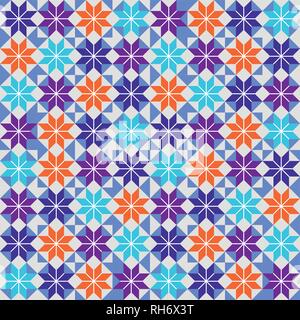 Modern Tiled Ceramic Mosaic Tiles Material Texture. Colorful seamless pattern with abstract geometric shape decoration Stock Vector
