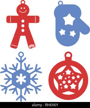 Christmas toys greeting card template red and blue icon vector illustration Stock Vector