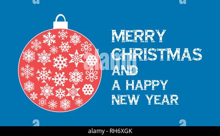 Abstract Christmas card with snowflakes and wishing text. Snowflake vector icon background set white color on the blue round. Weather illustration ice Stock Vector