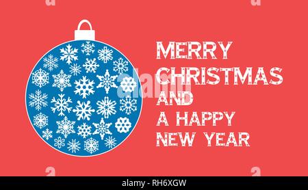Abstract Christmas card with snowflakes and wishing text. Snowflake vector icon background set white color on the blue round. Weather illustration ice Stock Vector