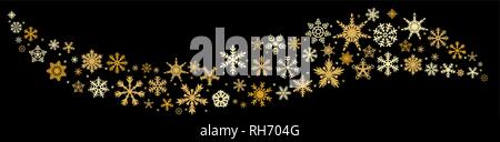 Snowflakes and circles border vector icon background set gold gradient color. Weather illustration ice collection. New Year card border. Stock Vector