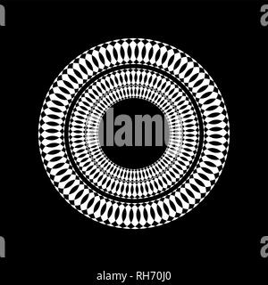 White circles lines pattern radial design in vector on black background Stock Vector