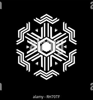 Vector - Geometric rhombus element made of radiating rectangles. Secret symbol of geometry. Abstract hexagon shape. Black background. For flyer Stock Vector