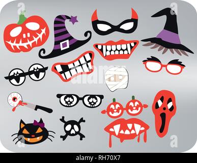 Halloween Symbols And Elements, Stickers Set, Vector Illustration Stock Vector