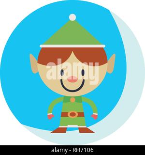 Illustration of a christmas elf isolated on a blue round background Stock Vector