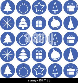 Vector Illustration of Christmas icons pack in round blue background. Editable Flat design. Stock Vector