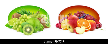 Heap of different fruits and berries isolated on white background Stock Photo