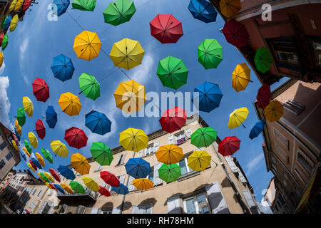 Umbrellas decorating the town of Gap in France Stock Photo