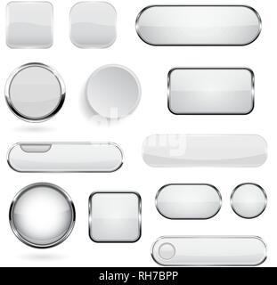 Collection of 3d buttons. White glass and plastic buttons Stock Vector