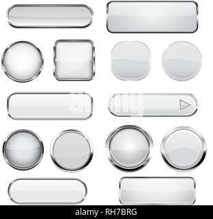 Collection of 3d buttons. White glass and plastic buttons Stock Vector