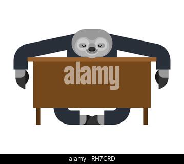 Sloth sleeping at work. lazybones at table. animal Cartoon businessman. Vector illustration Stock Vector