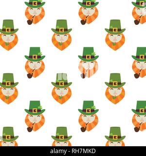 Holiday seamless pattern with leprechaun, hat and clover. Happy St. Patrick s Day. Funny background. vector illustration Stock Vector