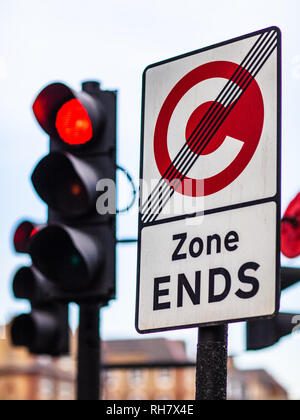 London Congestion Zone - sign marking the end of the London Congestion Charging Zone near Old Street Roundabout in Central London Stock Photo